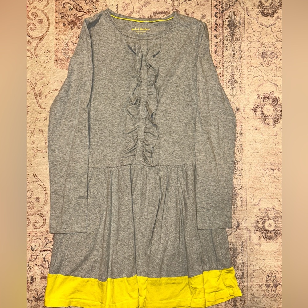 Mini Boden Gray Ruffle Dress with Yellow Hem (Size 11-12Y)